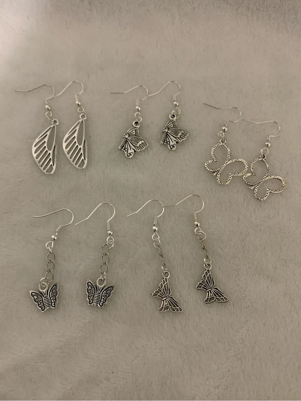 Silver Butterfly Dangle Earrings 5 Pair